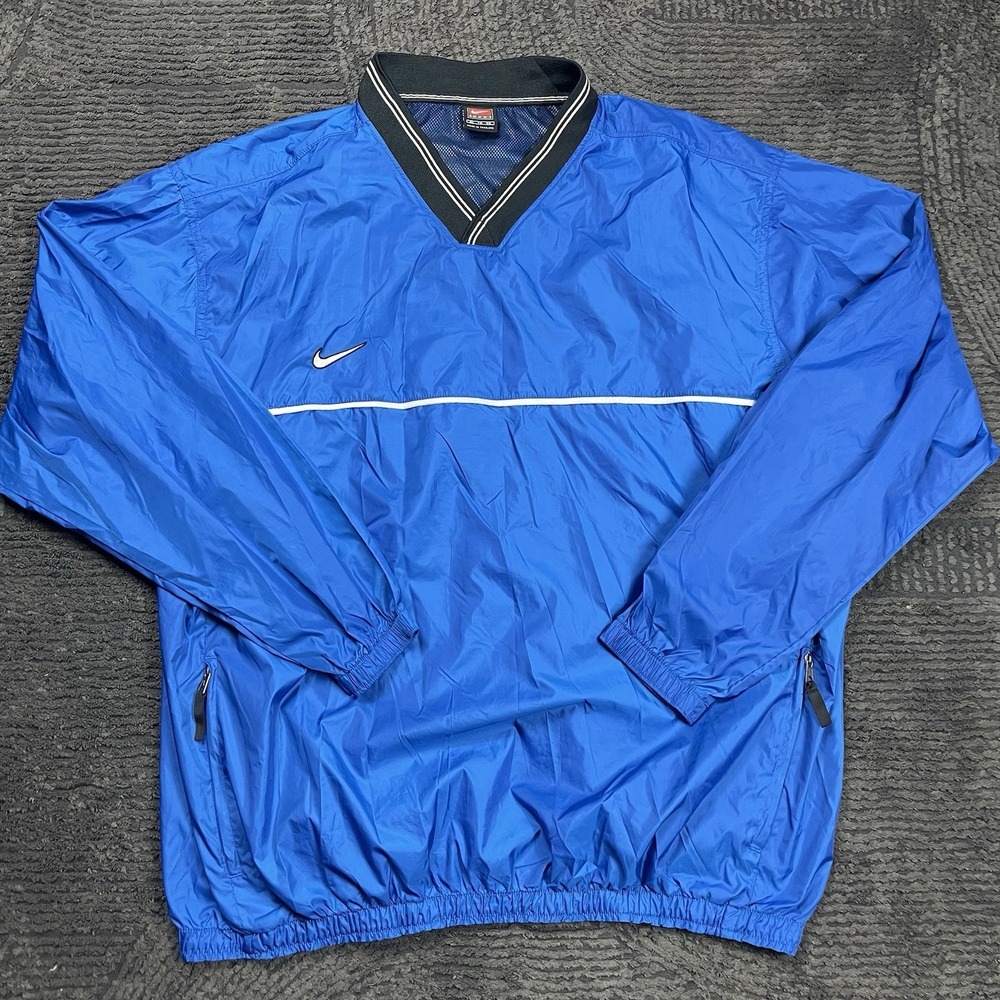 Vintage Nike Team Men XL Blue Windbreaker Pullover Jacket Thailand Swoosh V-Neck